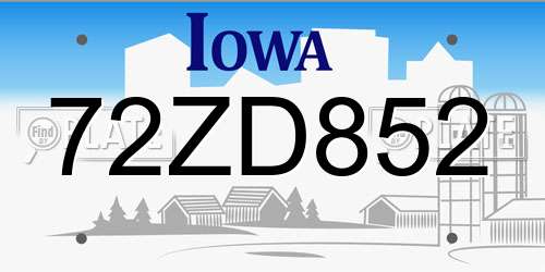 72ZD852 Iowa License Plate