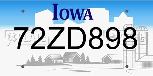 72ZD898 Iowa License Plate