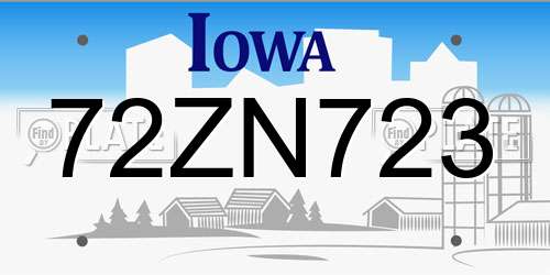 72ZN723 Iowa License Plate