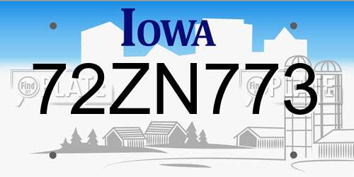 72ZN773 Iowa License Plate