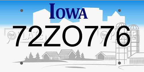 72ZO776 Iowa License Plate