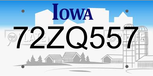 72ZQ557 Iowa License Plate