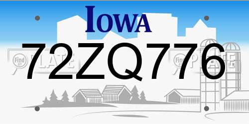 72ZQ776 Iowa License Plate
