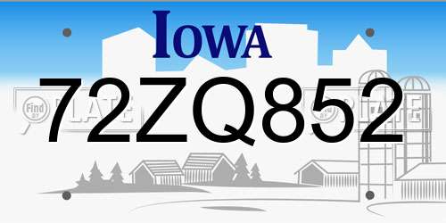 72ZQ852 Iowa License Plate