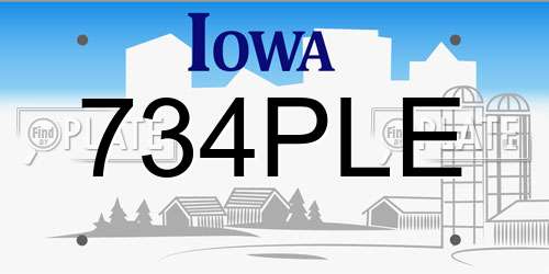 734PLE Iowa License Plate