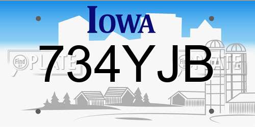 734YJB Iowa License Plate
