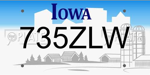 735ZLW Iowa License Plate