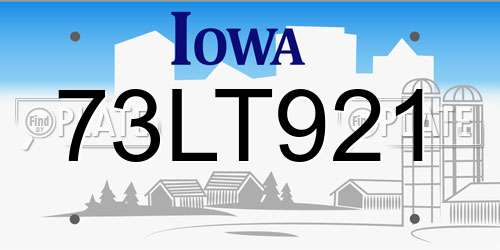 73LT921 Iowa License Plate