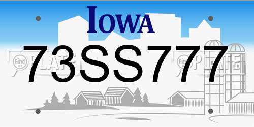 73SS777 Iowa License Plate