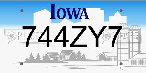 744ZY7 Iowa License Plate