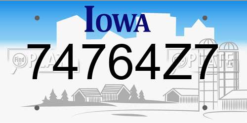 74764Z7 Iowa License Plate