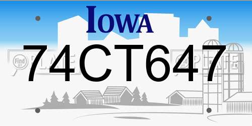 74CT647 Iowa License Plate