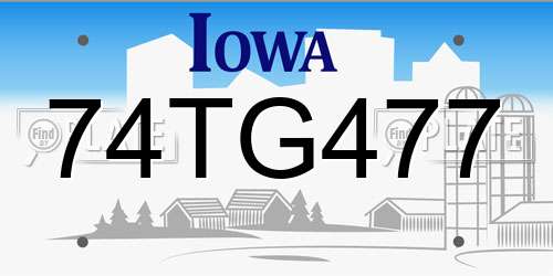 74TG477 Iowa License Plate