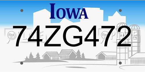 74ZG472 Iowa License Plate