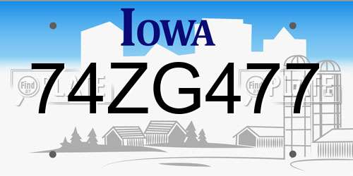 74ZG477 Iowa License Plate