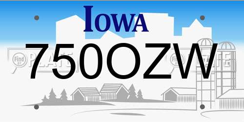 750OZW Iowa License Plate