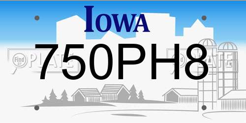 750PH8 Iowa License Plate
