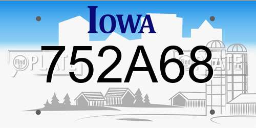 752A68 Iowa License Plate