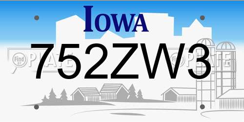 752ZW3 Iowa License Plate