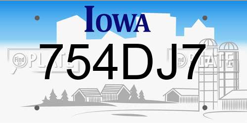 754DJ7 Iowa License Plate