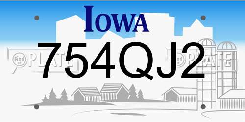 754QJ2 Iowa License Plate