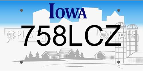 758LCZ Iowa License Plate
