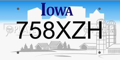 758XZH Iowa License Plate