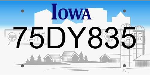 75DY835 Iowa License Plate