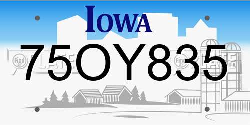 75OY835 Iowa License Plate