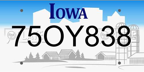 75OY838 Iowa License Plate