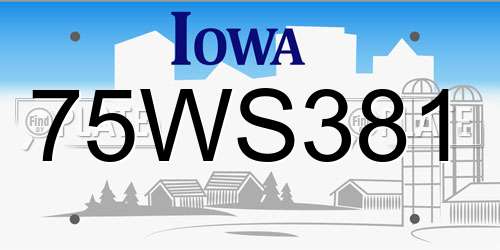 75WS381 Iowa License Plate