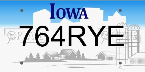 764RYE Iowa License Plate
