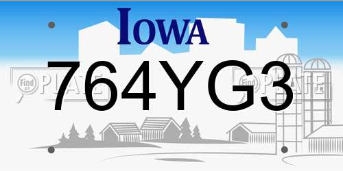 764YG3 Iowa License Plate