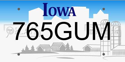 765GUM Iowa License Plate