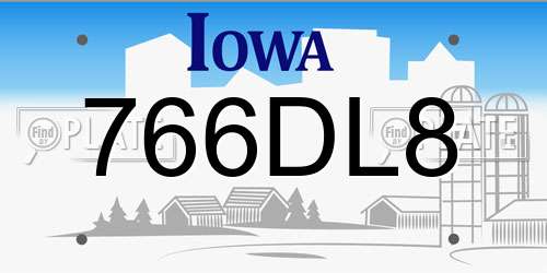 766DL8 Iowa License Plate