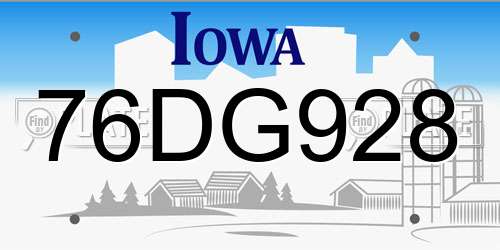 76DG928 Iowa License Plate