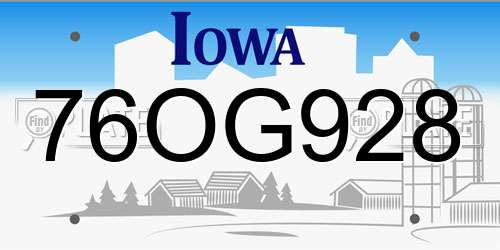76OG928 Iowa License Plate