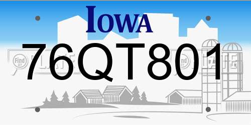 76QT801 Iowa License Plate