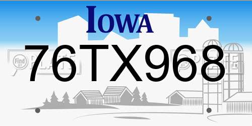 76TX968 Iowa License Plate