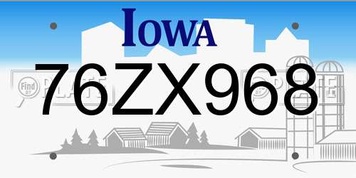 76ZX968 Iowa License Plate