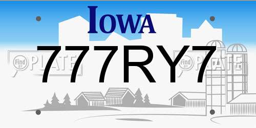 777RY7 Iowa License Plate