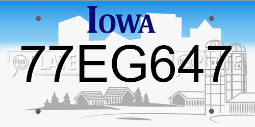 77EG647 Iowa License Plate