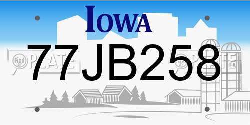 77JB258 Iowa License Plate