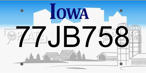 77JB758 Iowa License Plate