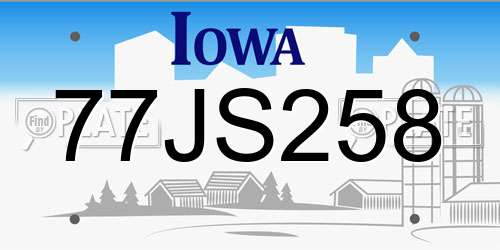 77JS258 Iowa License Plate