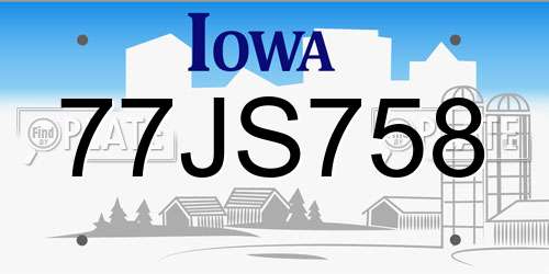 77JS758 Iowa License Plate