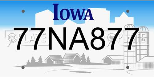 77NA877 Iowa License Plate