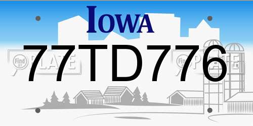 77TD776 Iowa License Plate