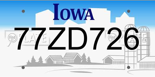 77ZD726 Iowa License Plate