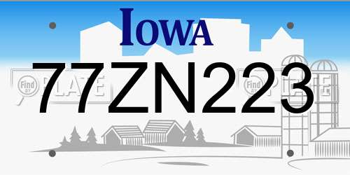 77ZN223 Iowa License Plate